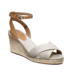 COACH Henley Canvas espradillas Sandals Wedge Leather Ankle Strap Natural 10B